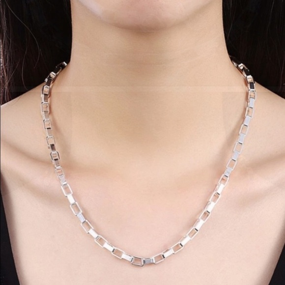 STERLING SILVER BOX CHAIN LINK MATCHING NECKLACE BRACELET SET - Picture 4 of 5